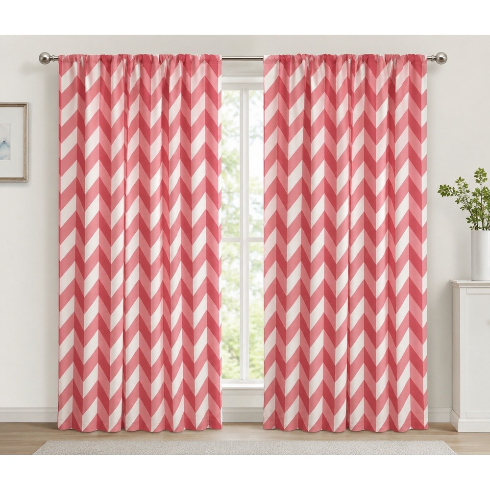 Ambesonne Pink Chevron Microfiber Window Curtains 2 Panel Set 56x95 Rod Pocket